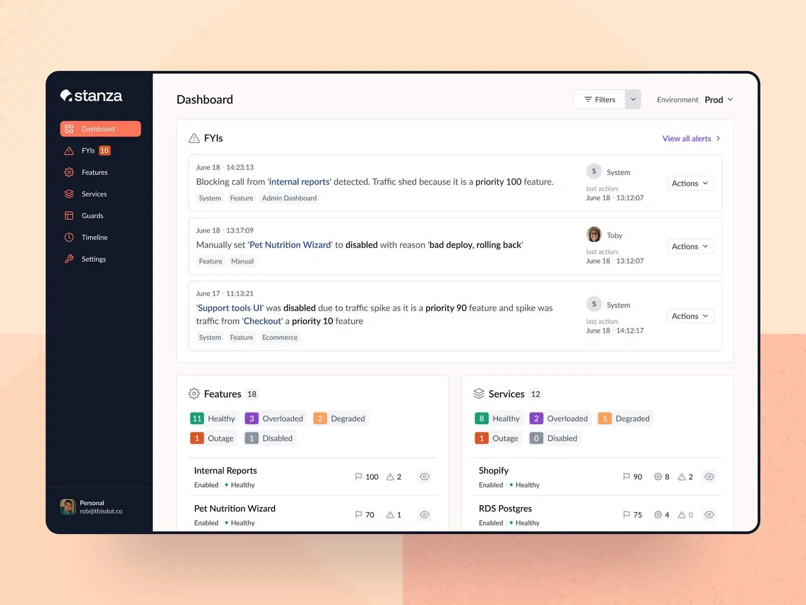 Stanza application dashboard