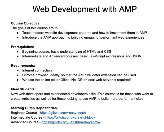 Syllabus - Google AMP 2