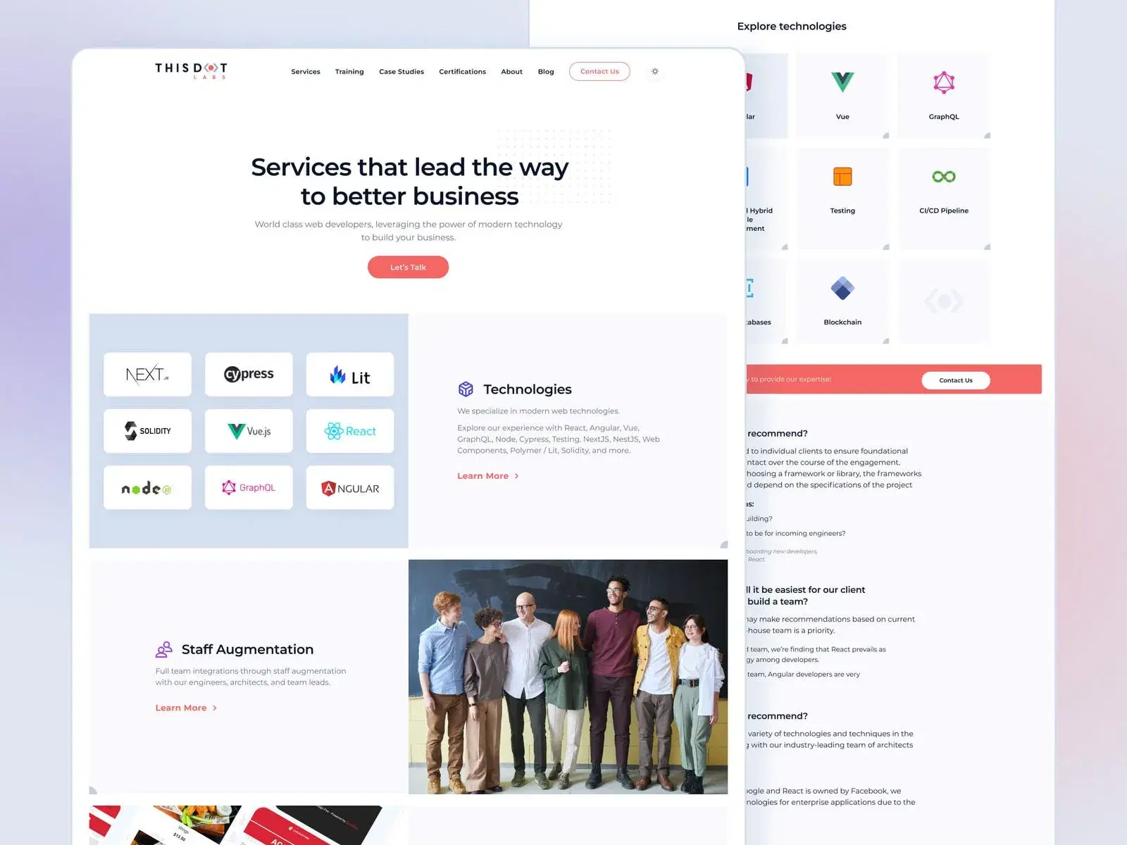 Section of the This Dot Labs website highlighting their services
