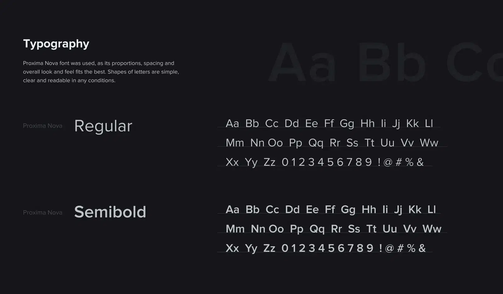 Typography used for Netifi, featuring the Proxima Nova font in two styles Regular and Semibold
