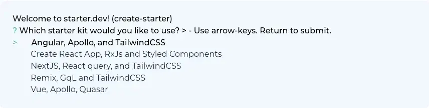 Starter.dev init menu