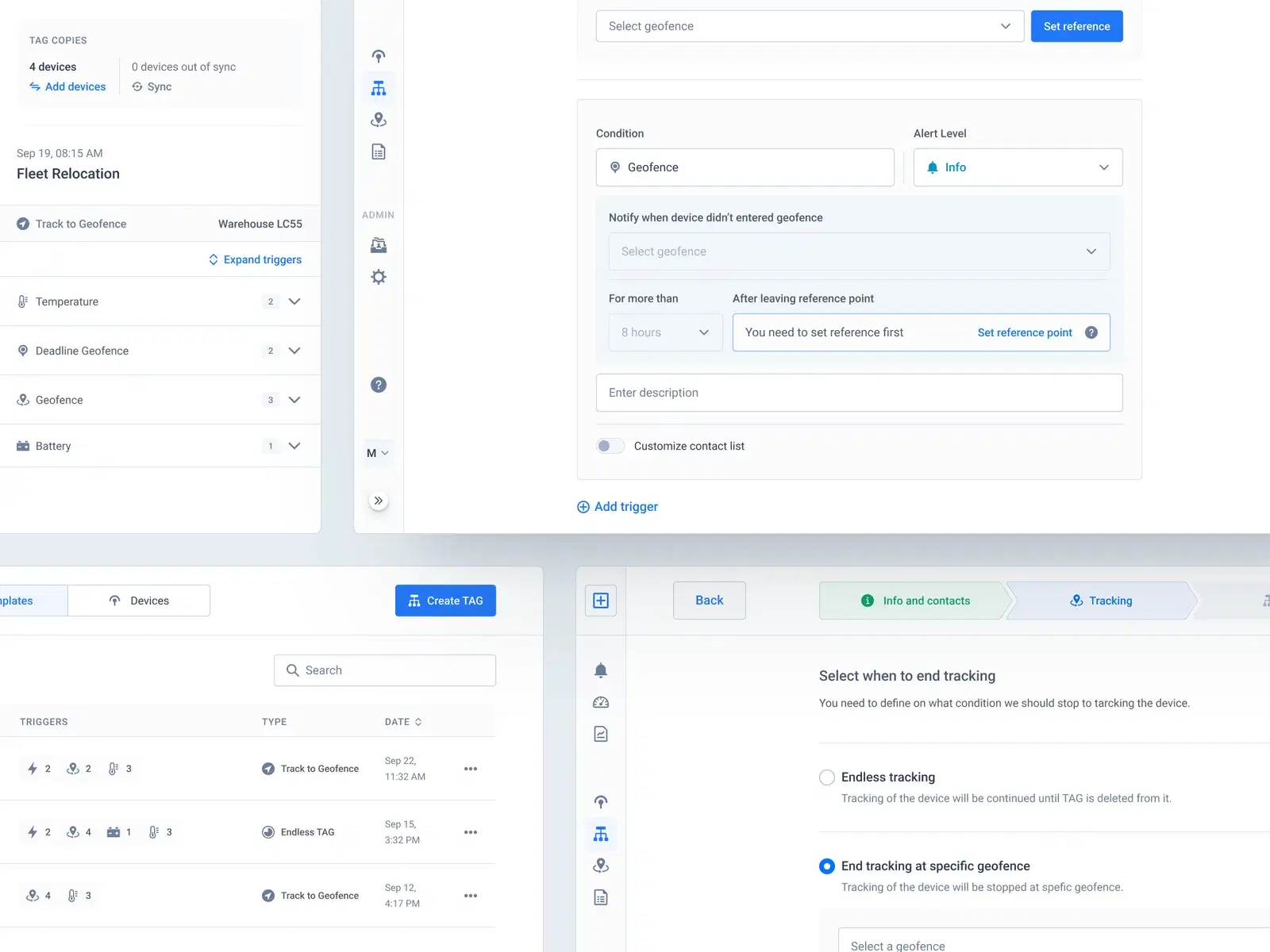Interface examples for creating automations within the app